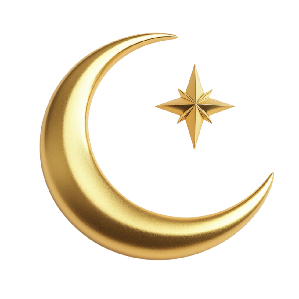 A golden crescent and star on a black background png