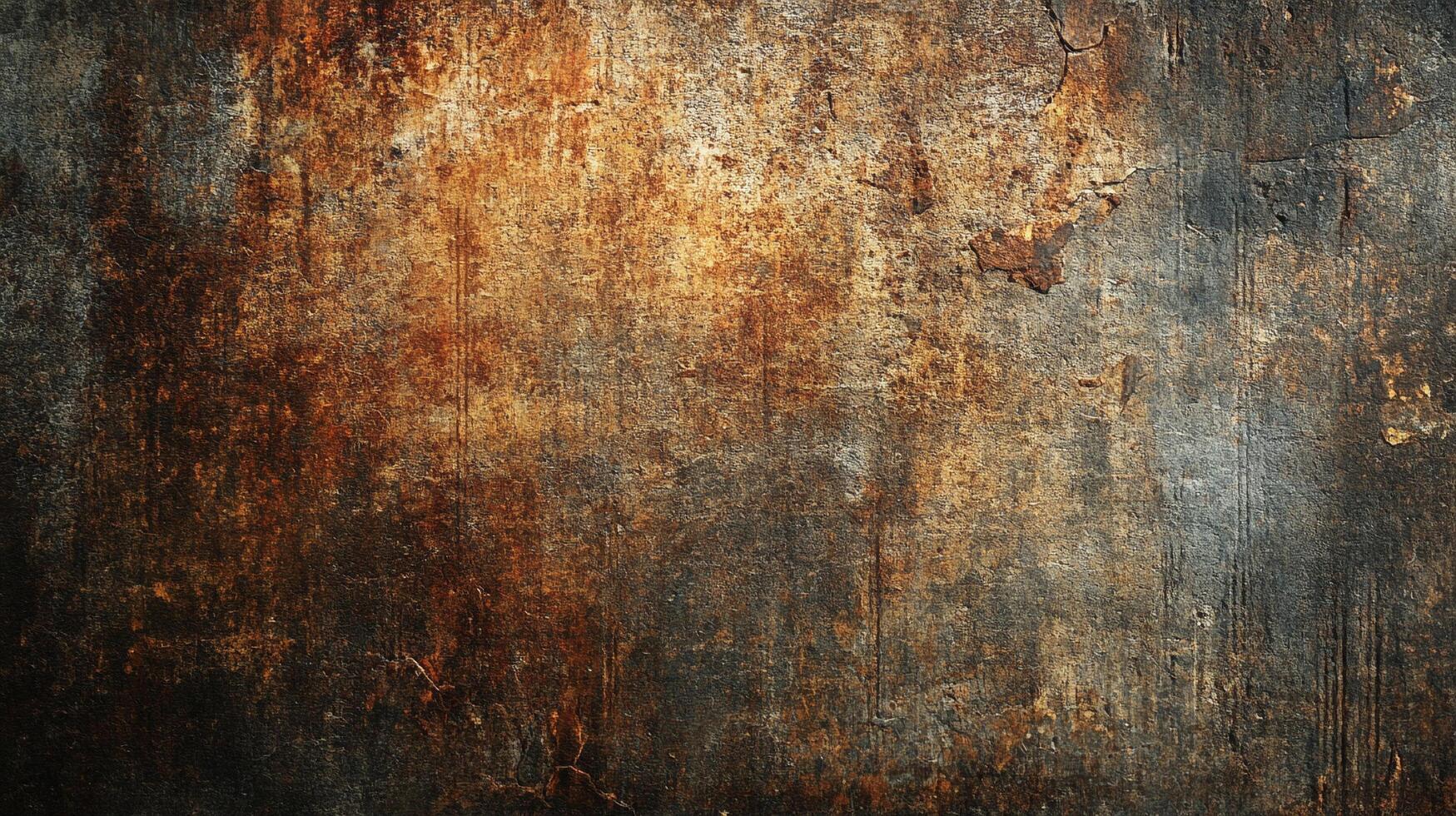 Abstract rusted surface displaying various shades of brown and black, conveying texture, age, and erosion on a damaged wall. photo