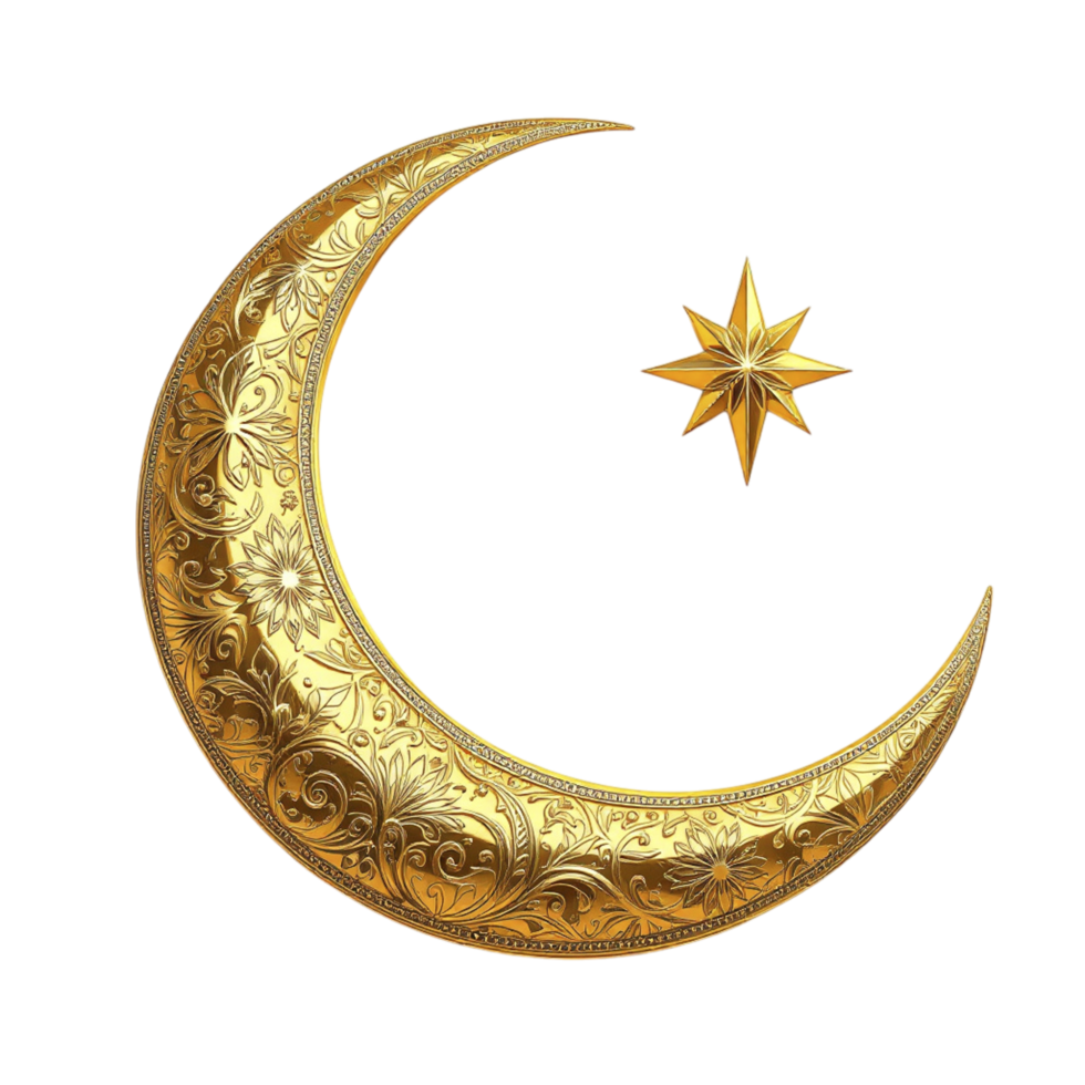 A golden crescent with a star on it png