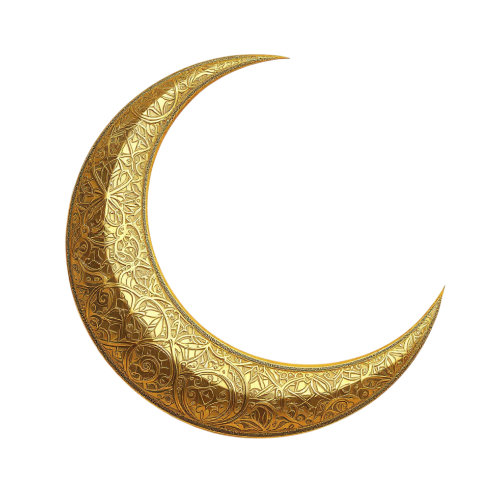 Golden crescent with intricate patterns on it png