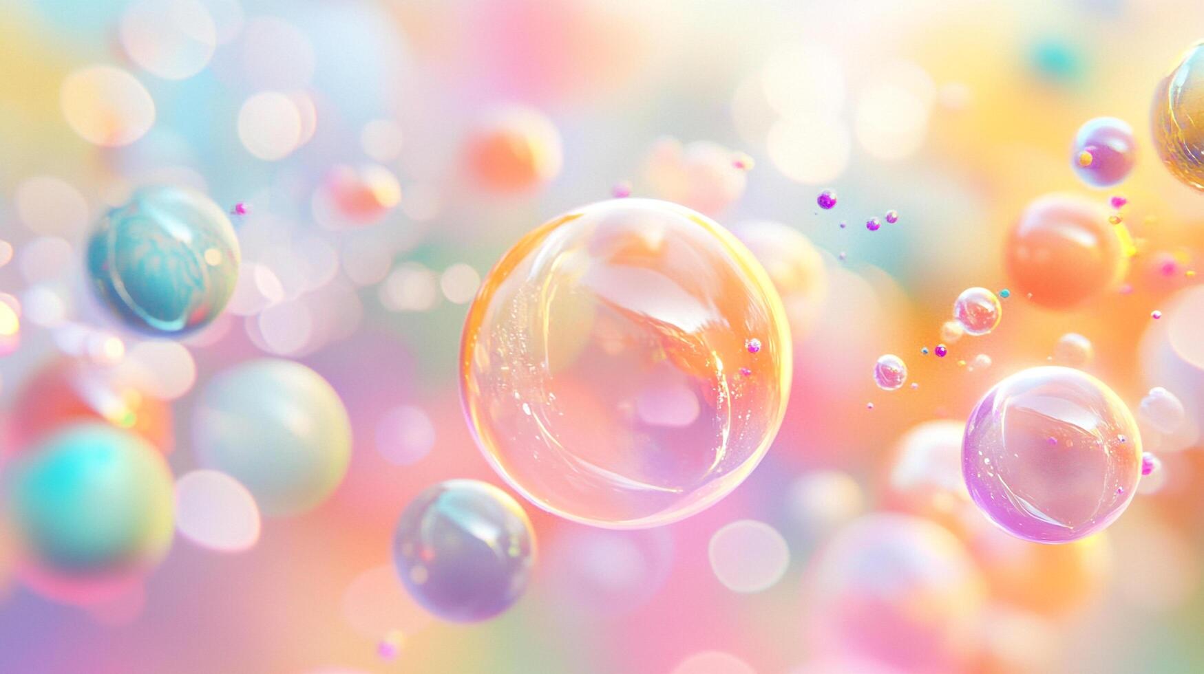 Abstract spheres float in a pastel sky, catching light and reflecting vibrant hues. Dreamy, ethereal, and visually captivating. photo