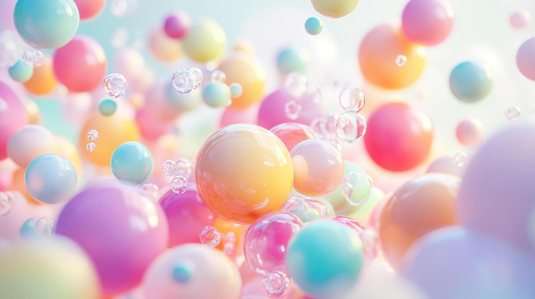 Floating orbs of vibrant pastel colors, with tiny water bubbles interspersed, creating a playful and whimsical visual experience. photo