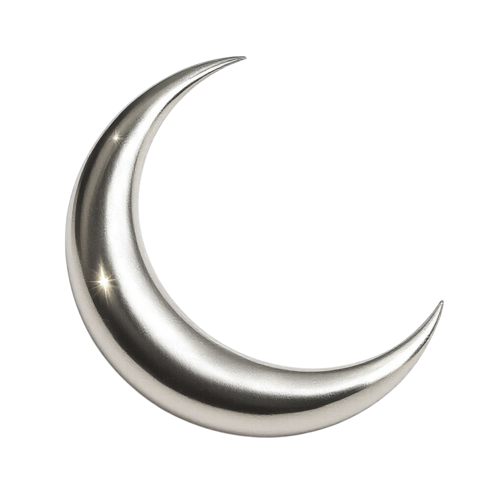 A silver crescent on a black background png
