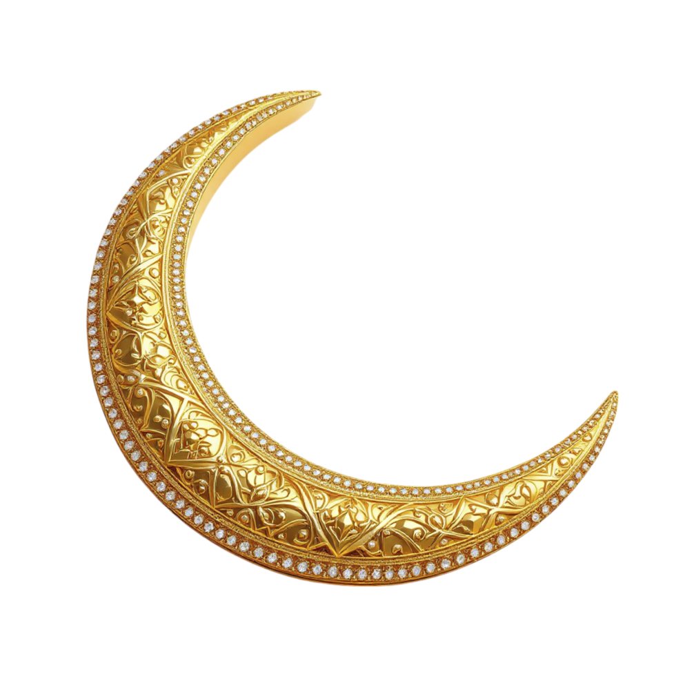 Golden crescent with pearls on black background png