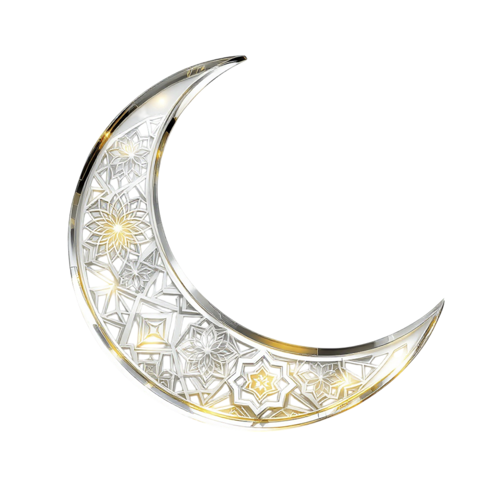 A crescent with a gold and silver design on it png