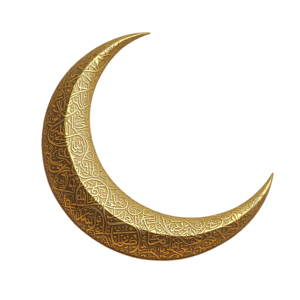 Golden crescent with intricate pattern on black background png