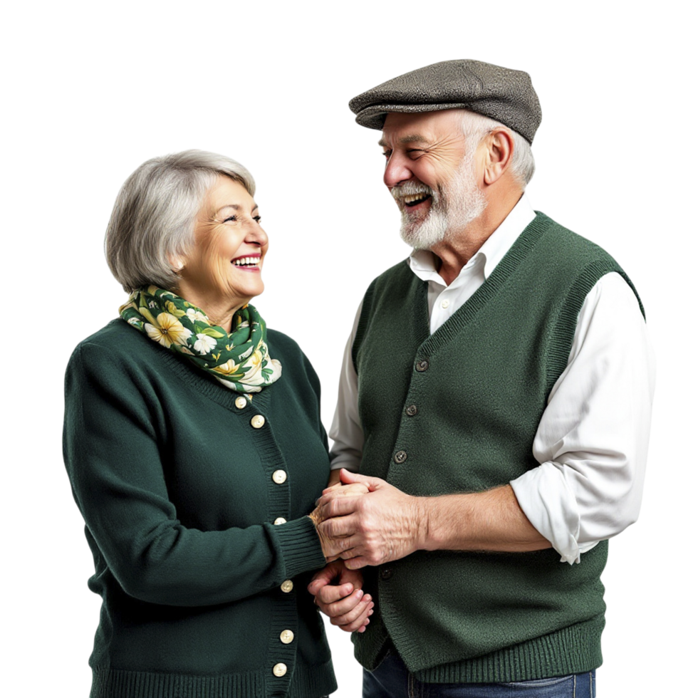 An older couple is smiling and holding hands png