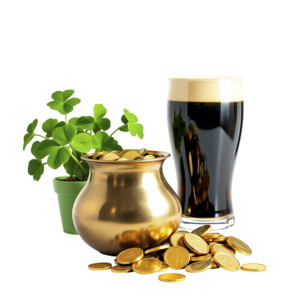 St patrick's day beer and gold coins png