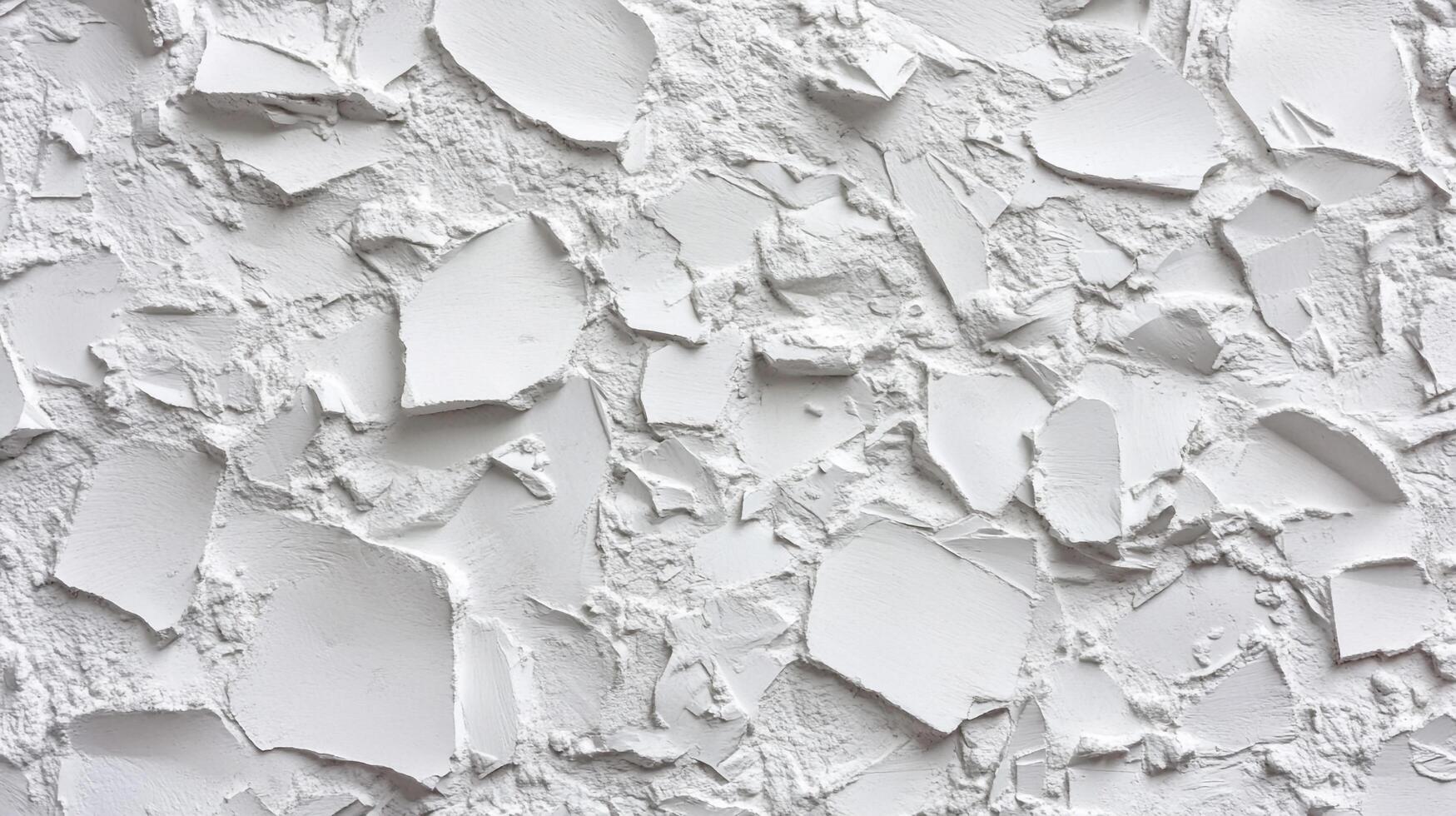 Detailed view of a pure white textured surface with rough patches and flakes, creating an abstract and visually engaging pattern. photo