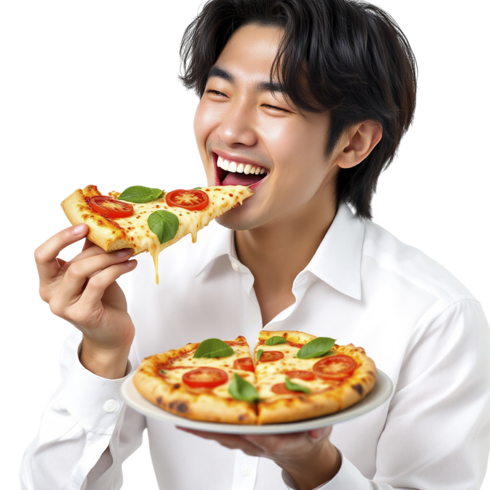 A man eating a pizza png