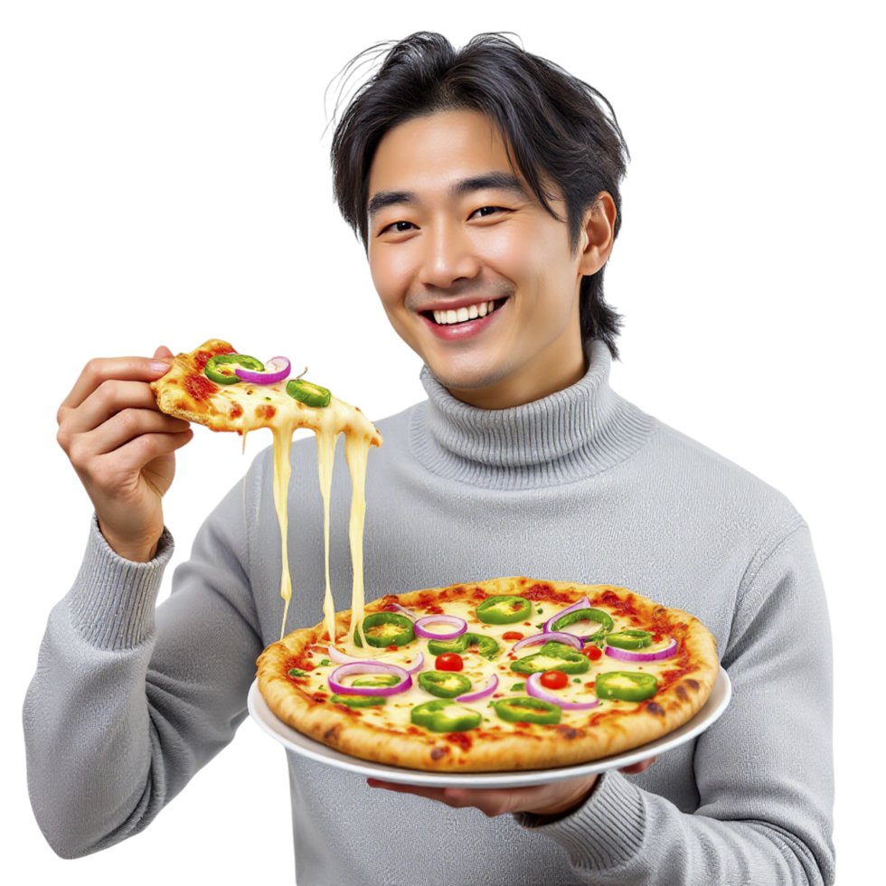 A man holding a pizza png