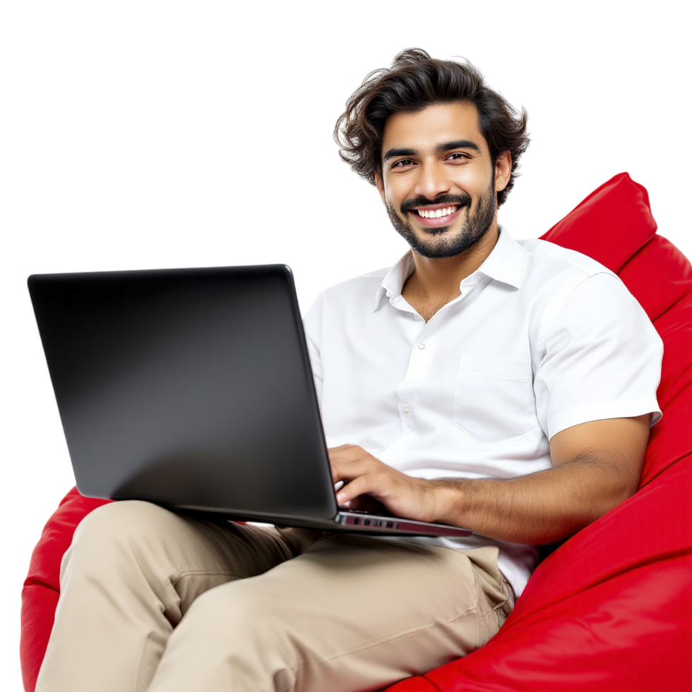 A man sitting on a bean bag chair png