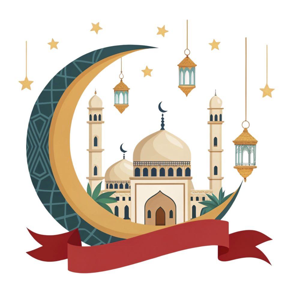 The islamic mosque with lanterns and stars png