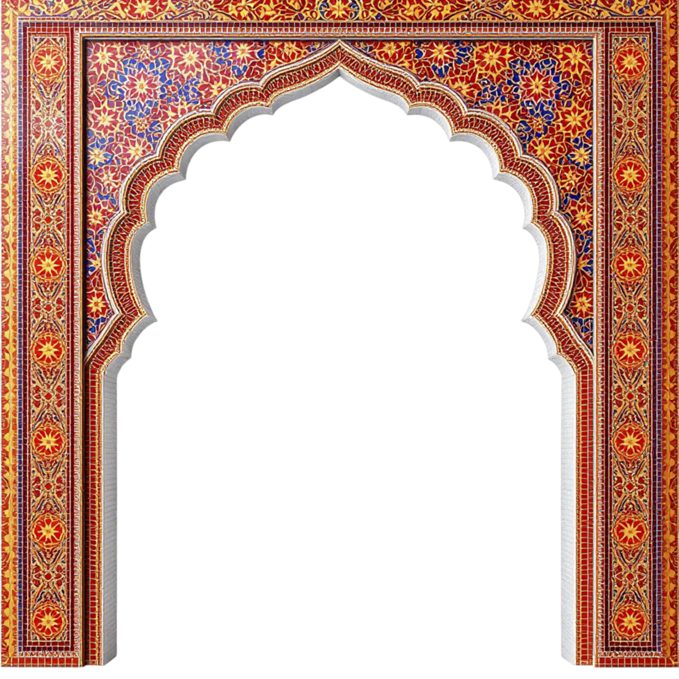 An ornate arched doorway with a colorful pattern png