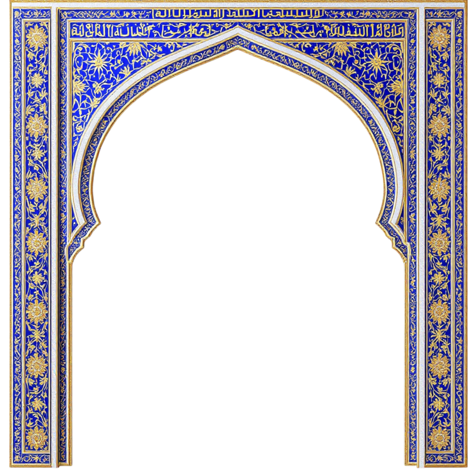 An ornate blue and white arch with gold and blue decorations png