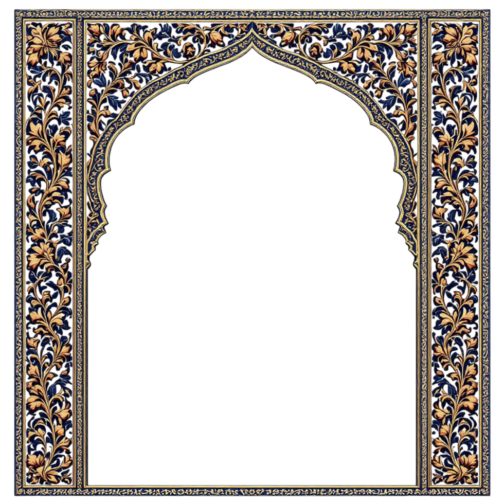 An ornate frame with gold and blue flowers png