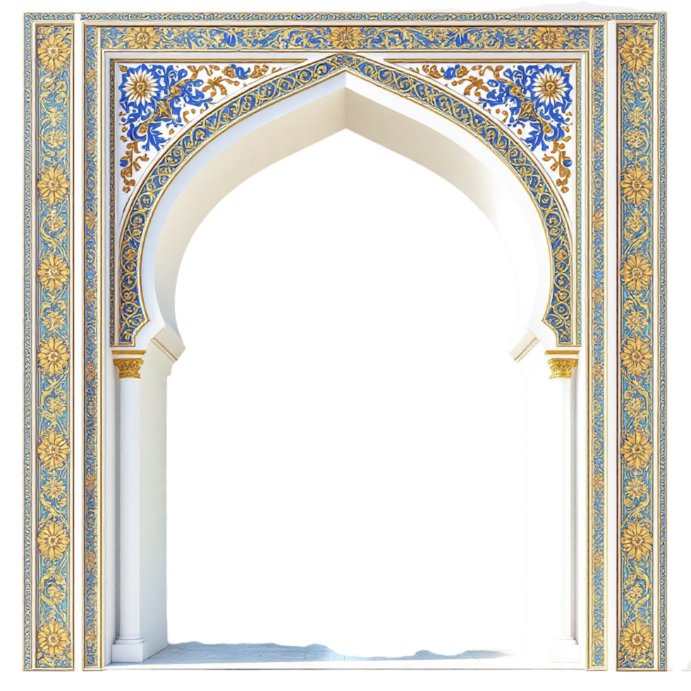 An archway with blue and white tiles png