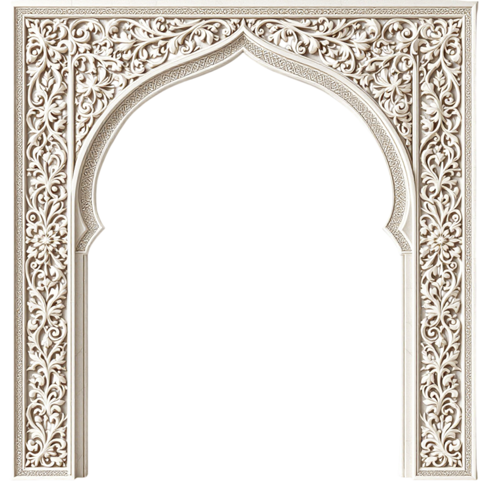 A white archway with intricate carvings png