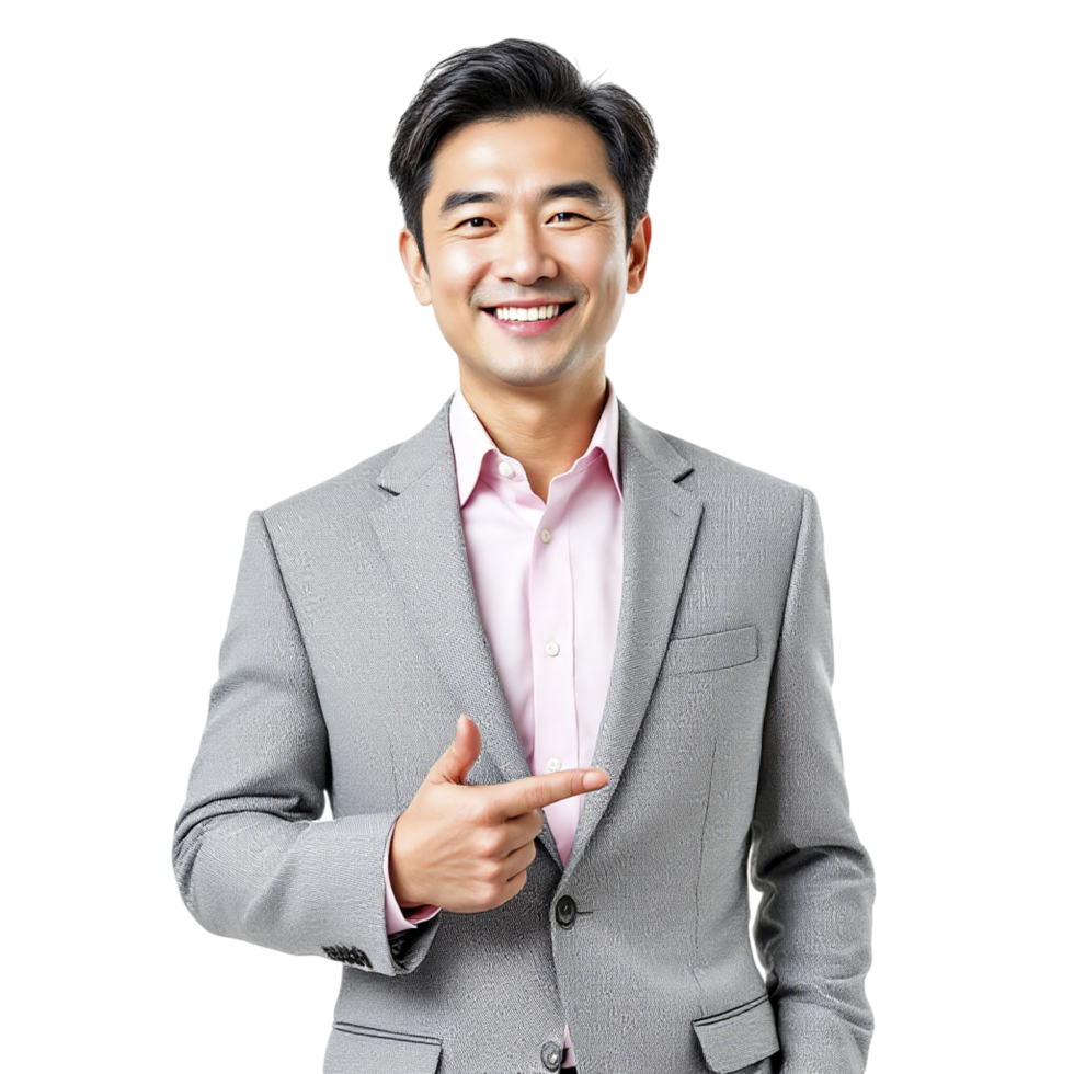 Asian businessman pointing at something png