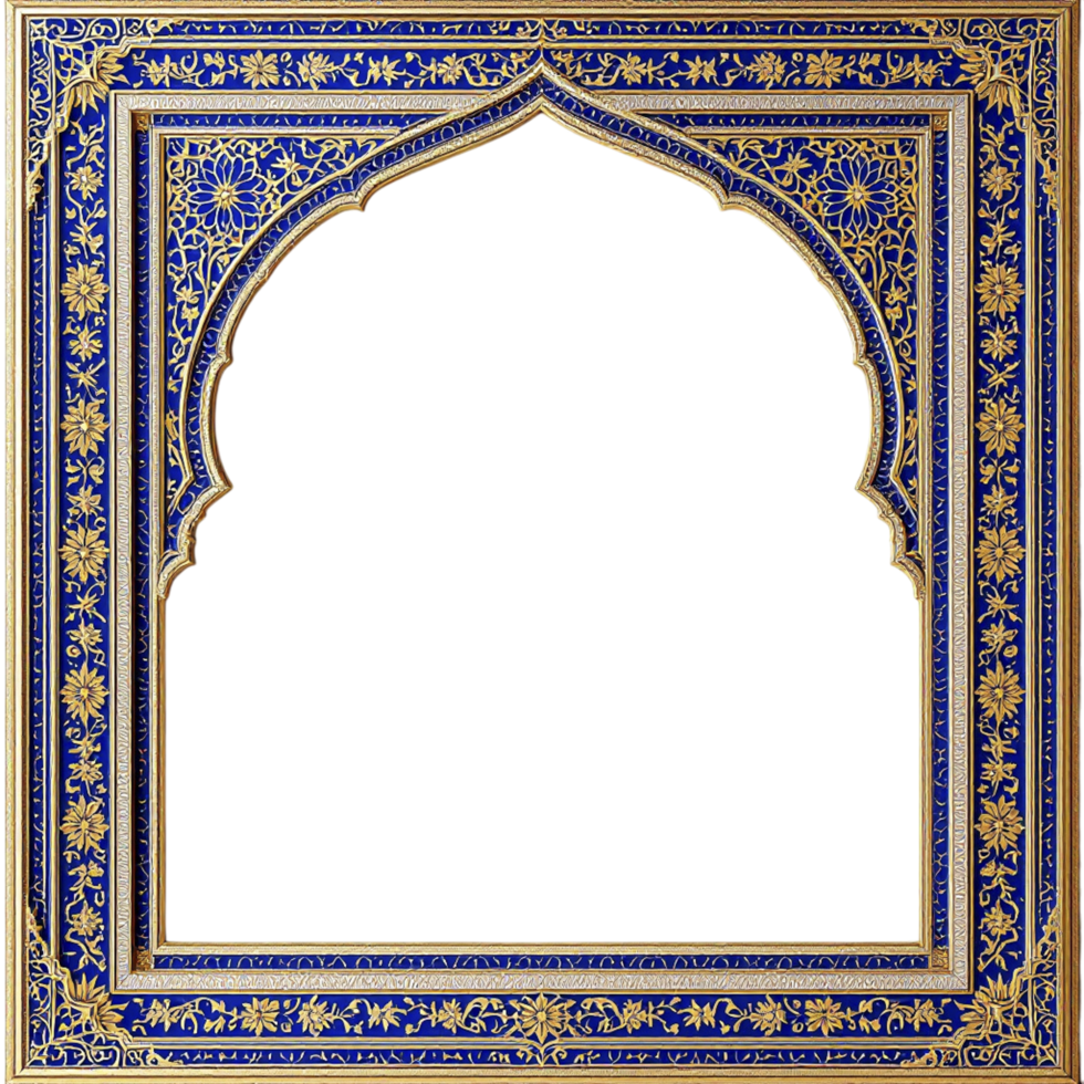 An ornate blue and gold frame with an arabic pattern png