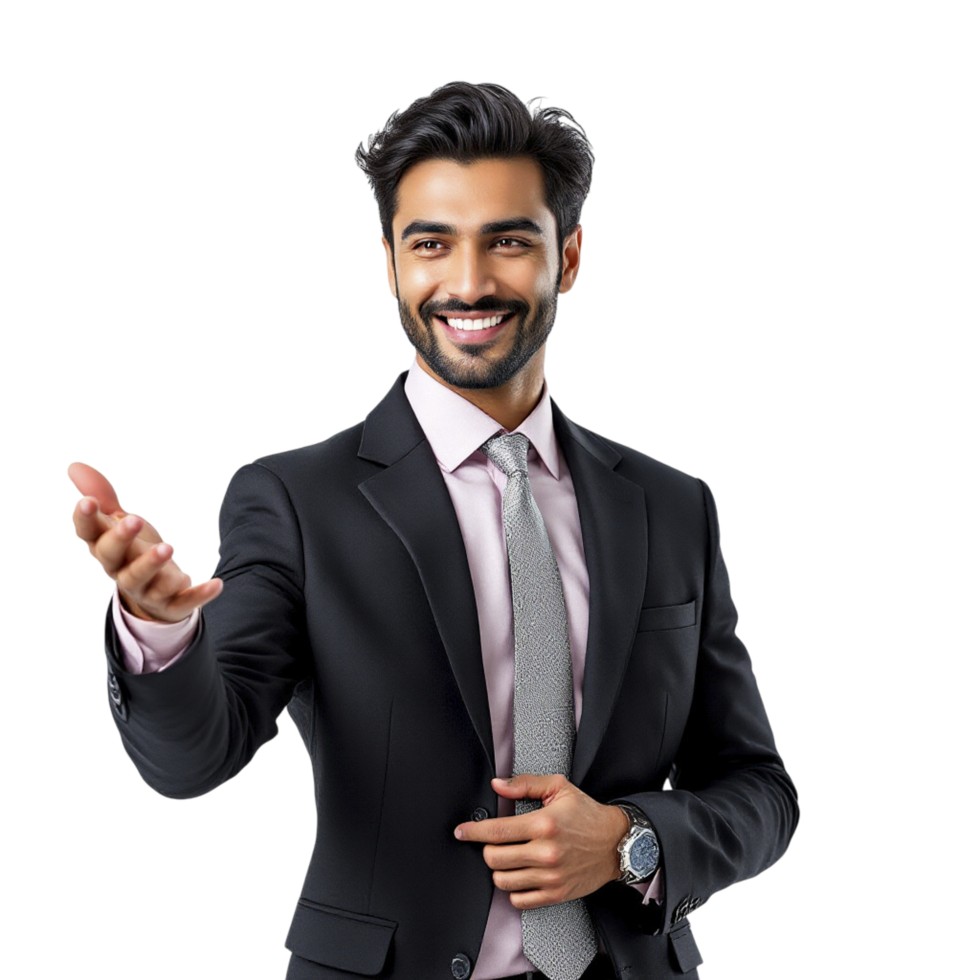 A man in a suit is pointing at something png