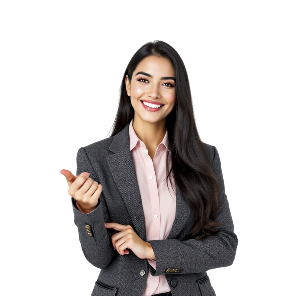 A woman in a business suit is pointing at something png