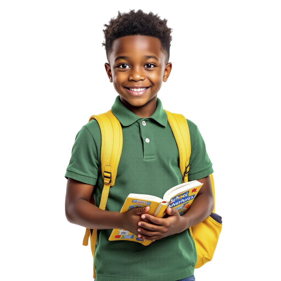 A young boy holding a book and smiling png