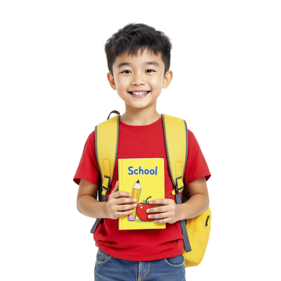 A boy holding a school book and smiling png