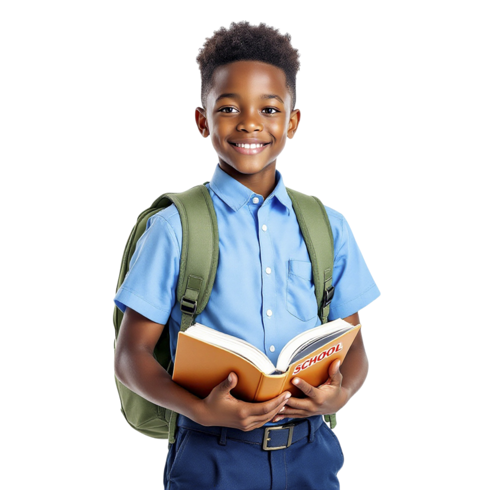 A young boy holding a book and smiling png