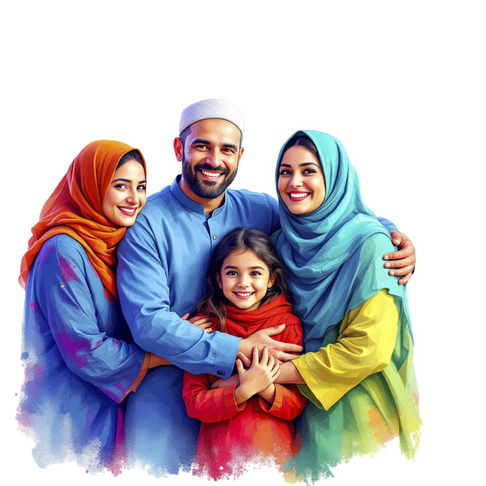 A family of muslims in colorful clothing png