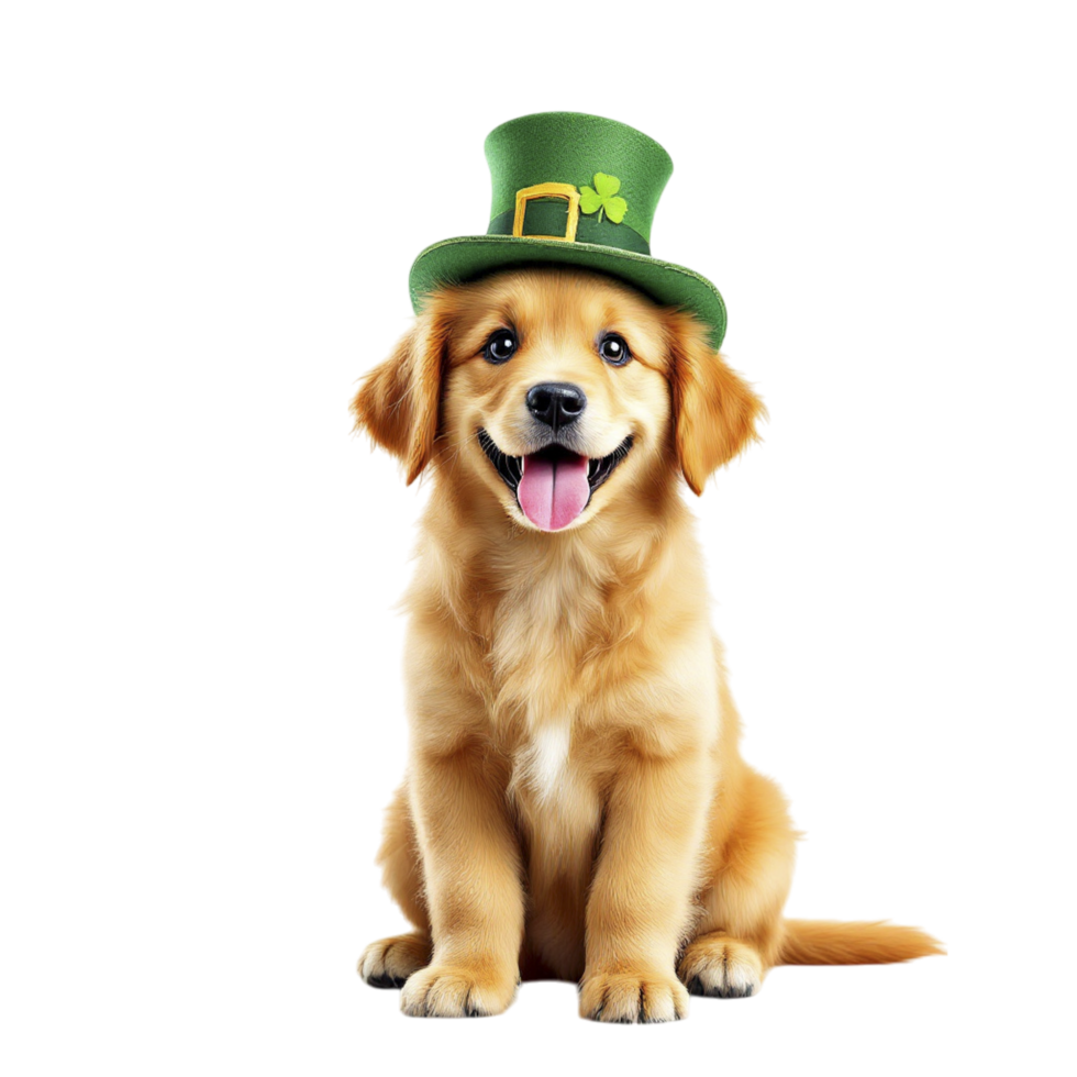 A golden retriever wearing a st patrick's day hat png