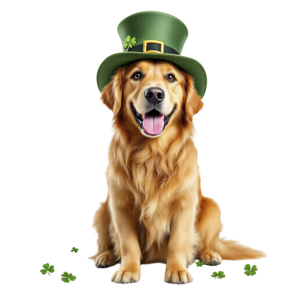 A golden retriever wearing a st patrick's day hat png
