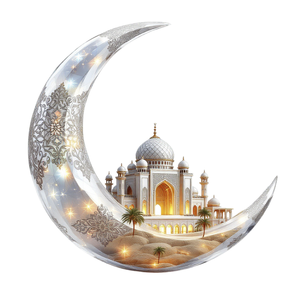A crescent with a mosque on it png