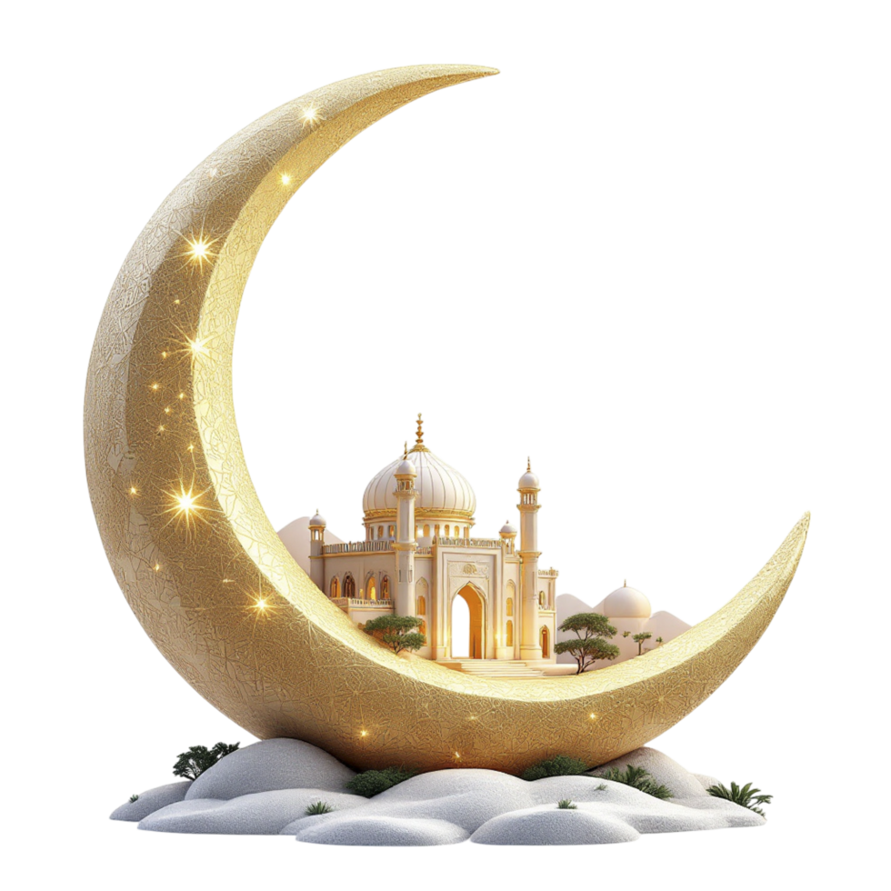 A crescent with a mosque on it png