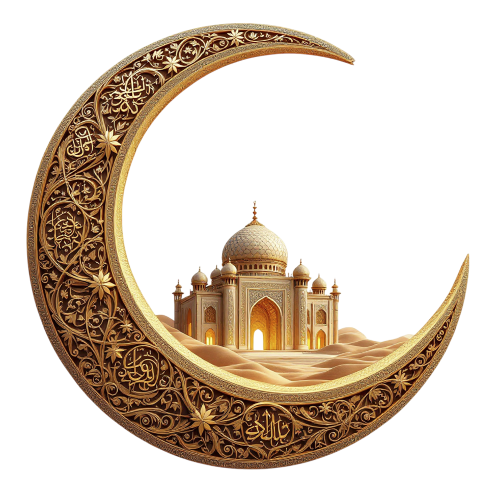 A crescent with a mosque on it png