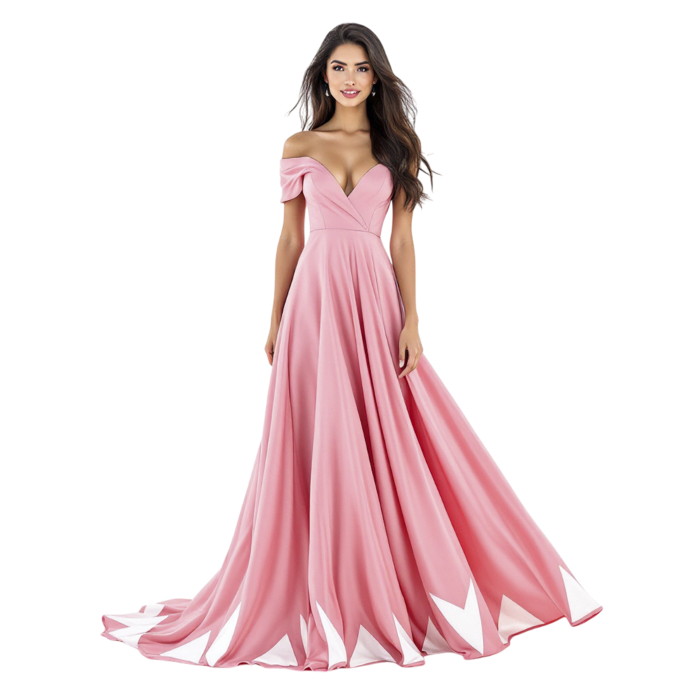 The off the shoulder pink gown is a beautiful choice for a formal occasion png