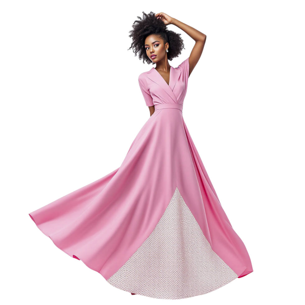 A beautiful black woman in a pink dress png