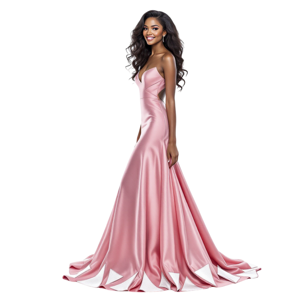 The model in a pink satin gown png