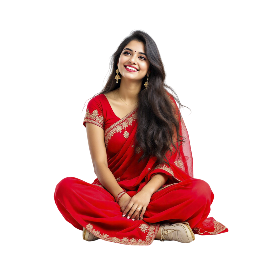 A beautiful indian woman in a red sari png