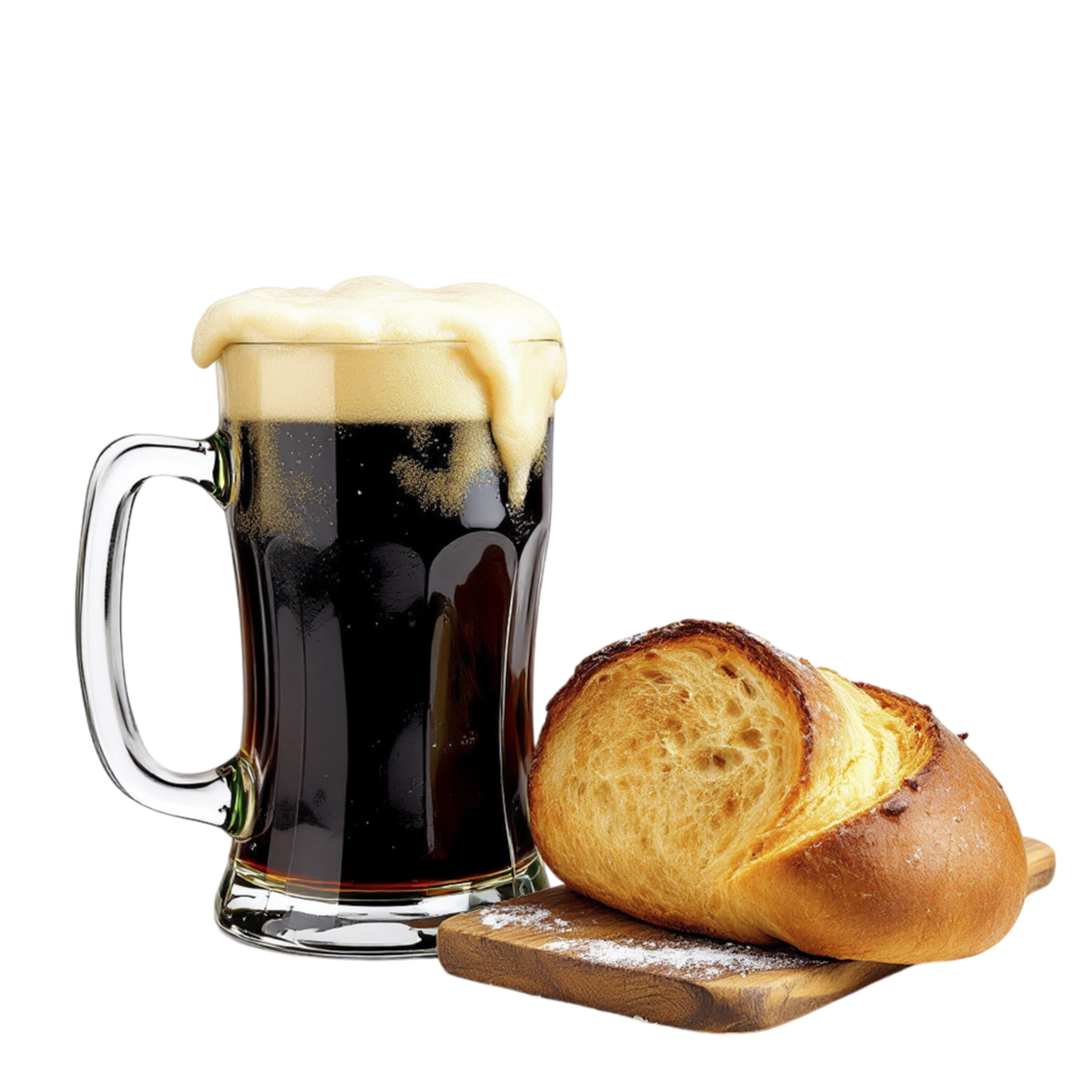 A glass of beer and a loaf of bread png