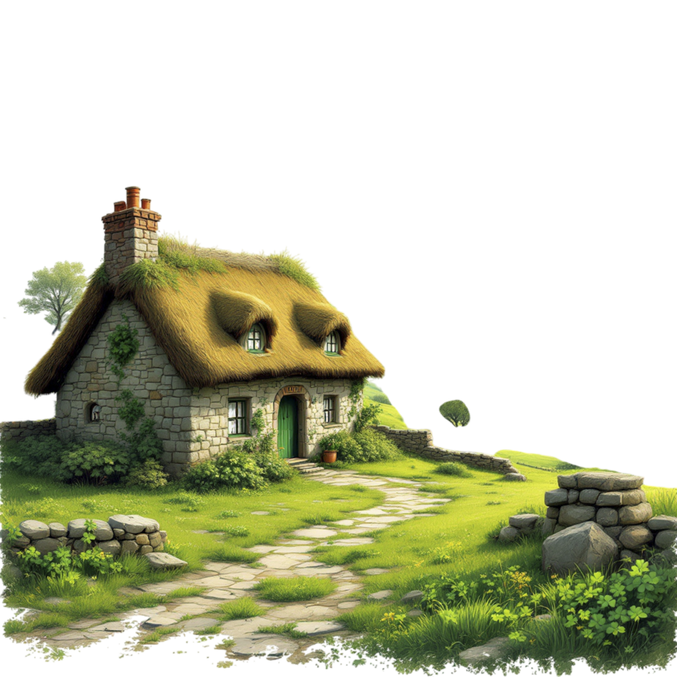 A cartoon house with a thatched roof png