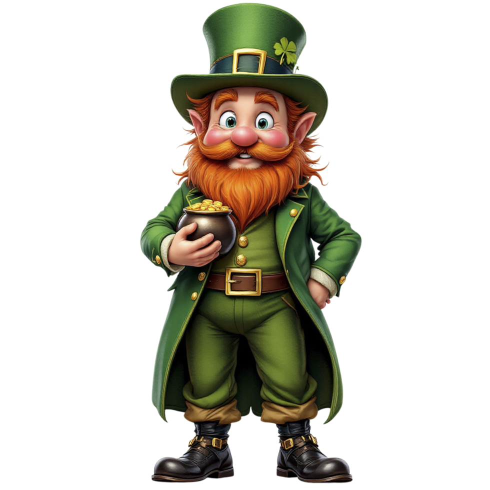 A cartoon leprechaun holding a pot of gold png