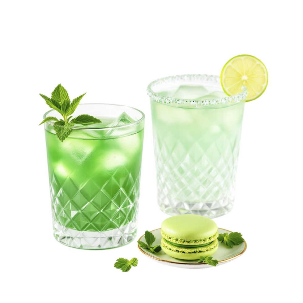 Two glasses of green drink with mint leaves png