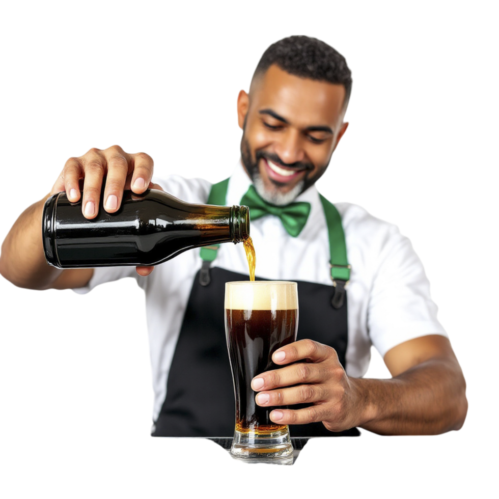 A man in an apron pouring beer into a glass png