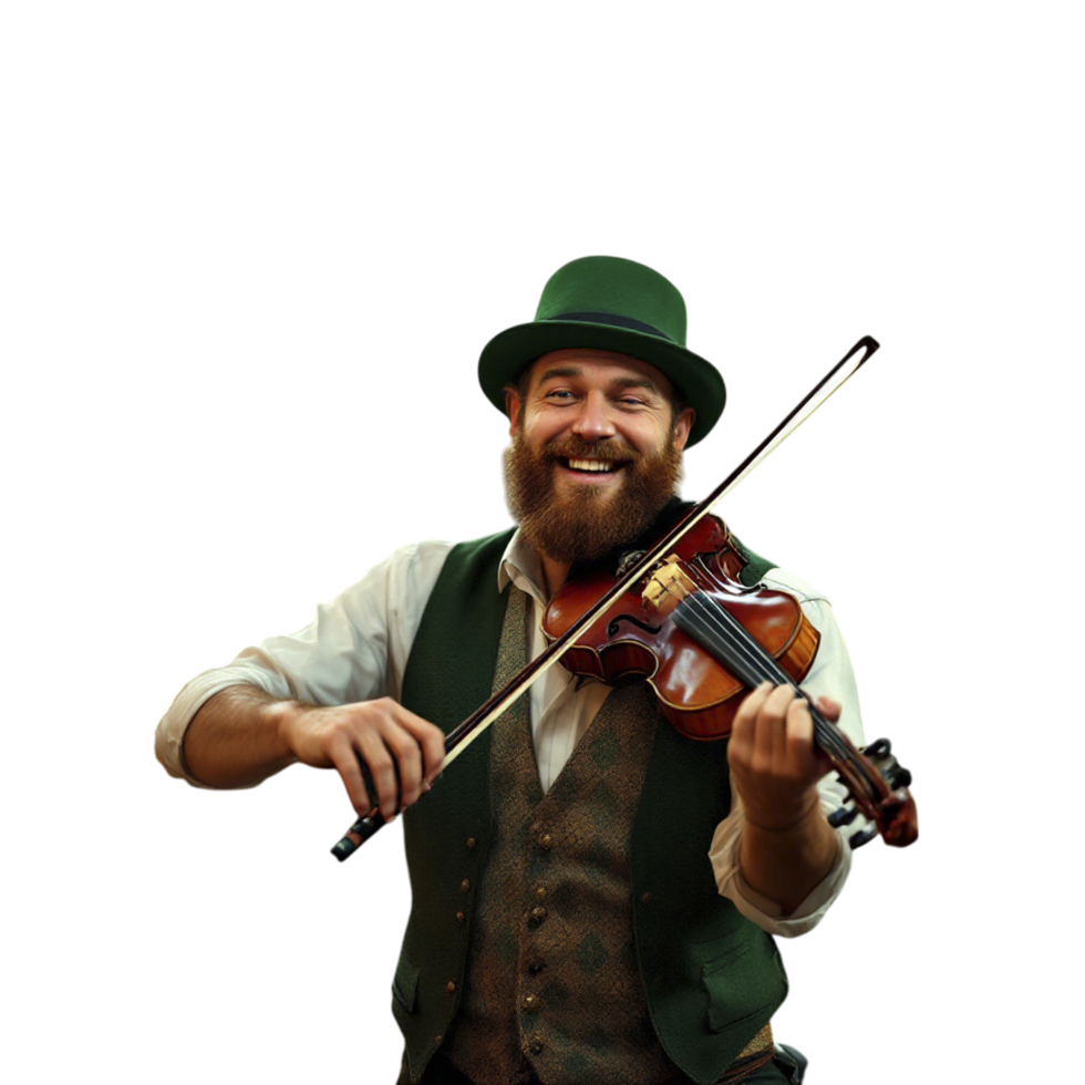 A bearded man in a green vest and hat playing the violin png