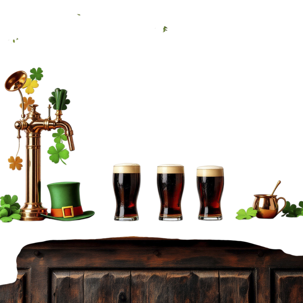 St patrick's day bar with beer glasses and shamrock hats png