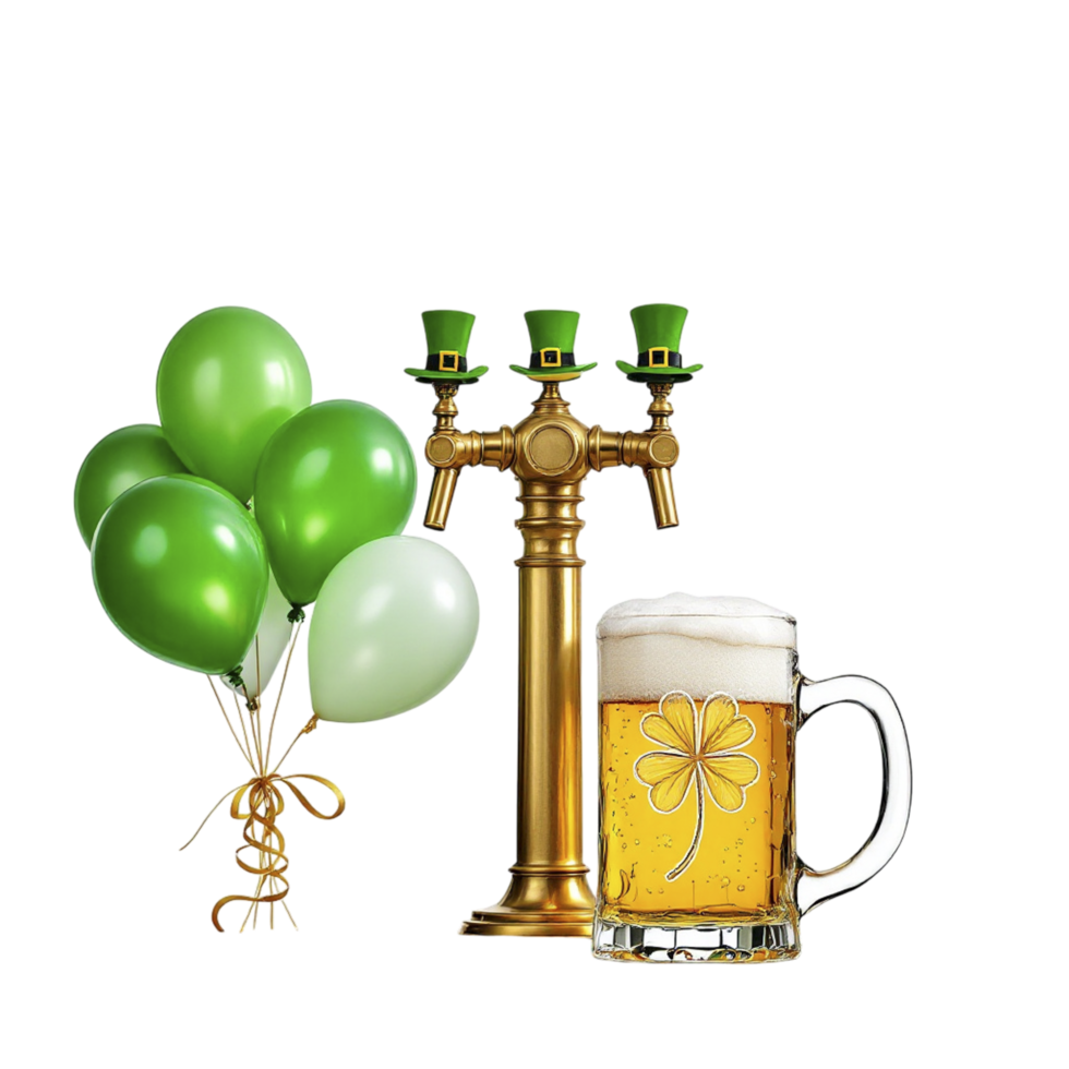 A beer glass, a beer tap, and a green balloon png