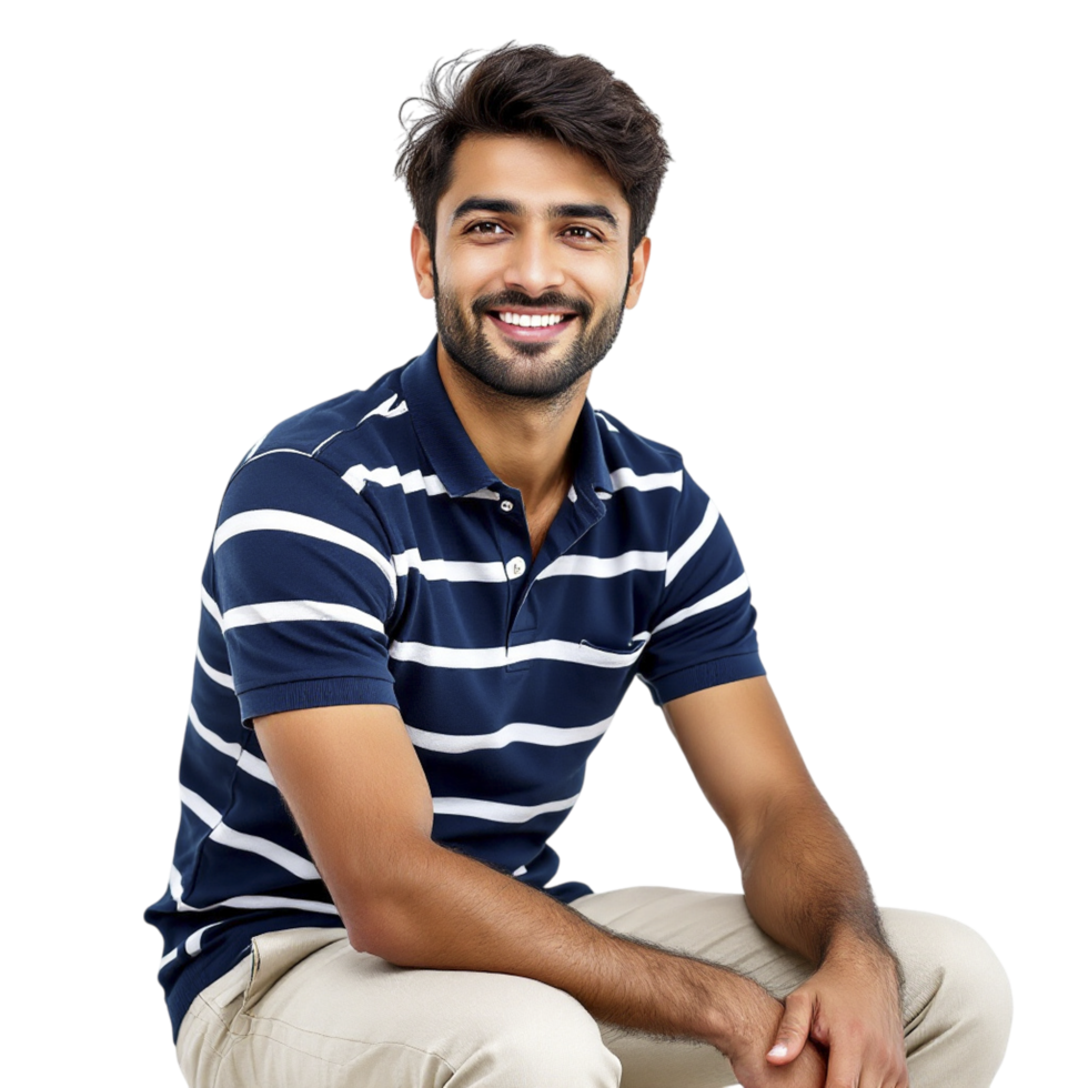 A man in a striped shirt sitting on the floor png