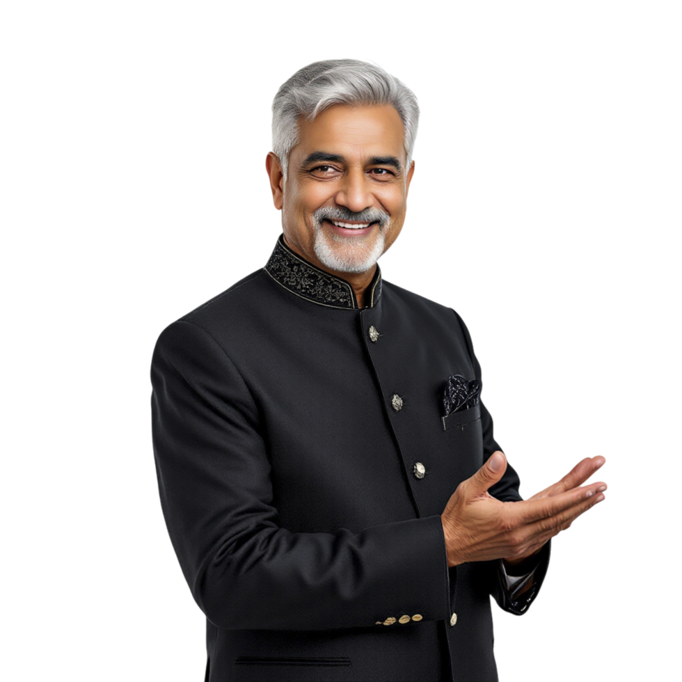 An indian man in a black suit with a white beard png