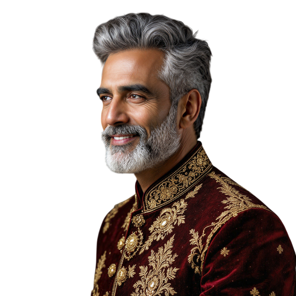 A man with grey hair and a beard in a traditional indian outfit png